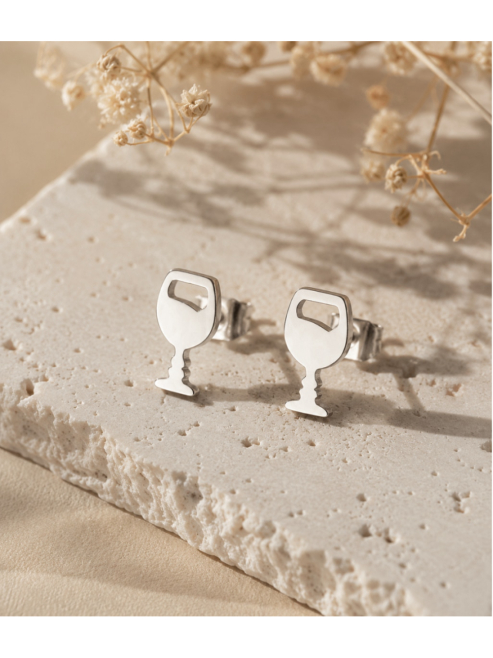 Silver Wine Glass Stud Earrings, Wine Lover Jewelry
